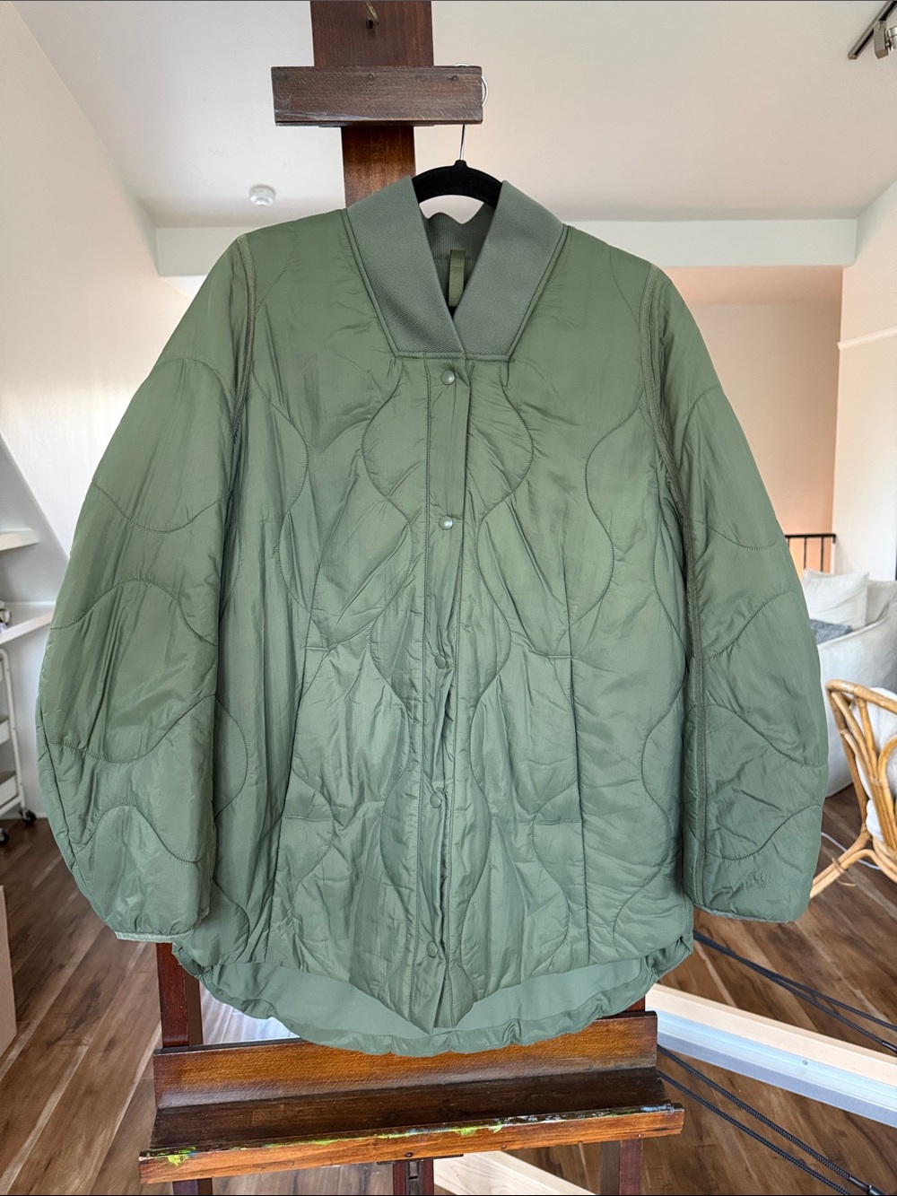 Olive Green Quilted Oversized Jacket